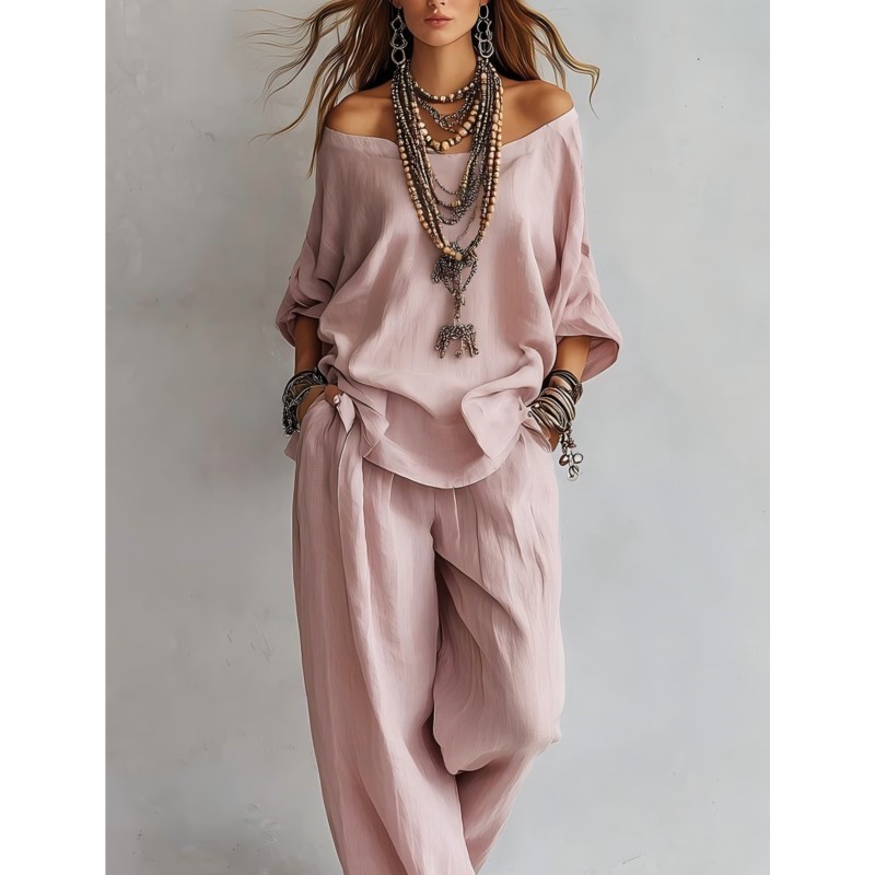 Summer Linen Clothing For Women - Setelan Dua Potong Linen Kasual Musim