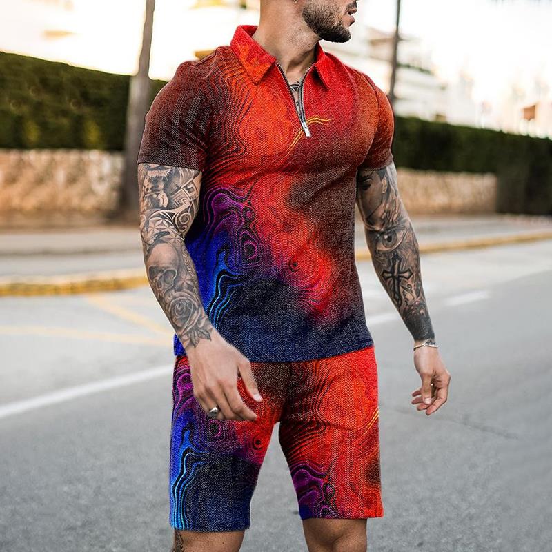 Summer Clothing Holiday - Setelan Kaos Polo Resleting Musim Panas