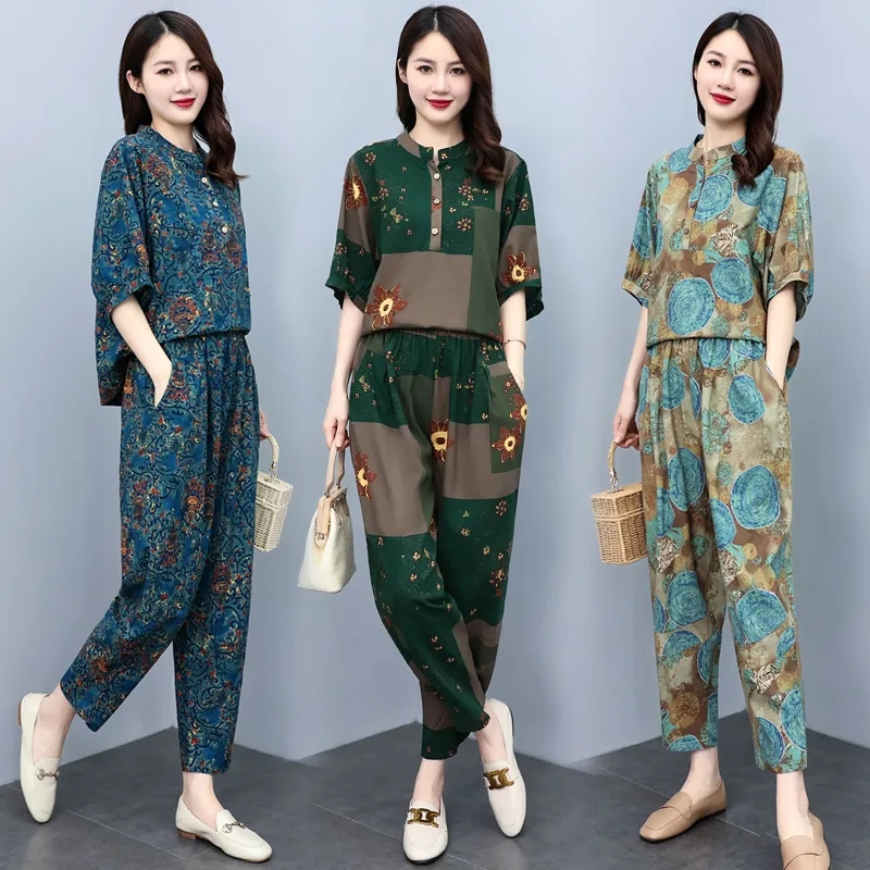 Summer Linen Clothing For Women - Setelan Musim Panas Ibu Paruh Baya