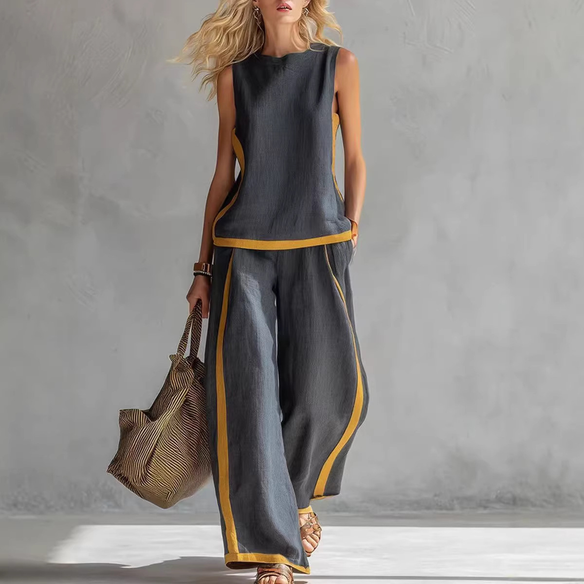 Summer Linen Clothing For Women - Setelan Linen Wanita 2 Potong Warna