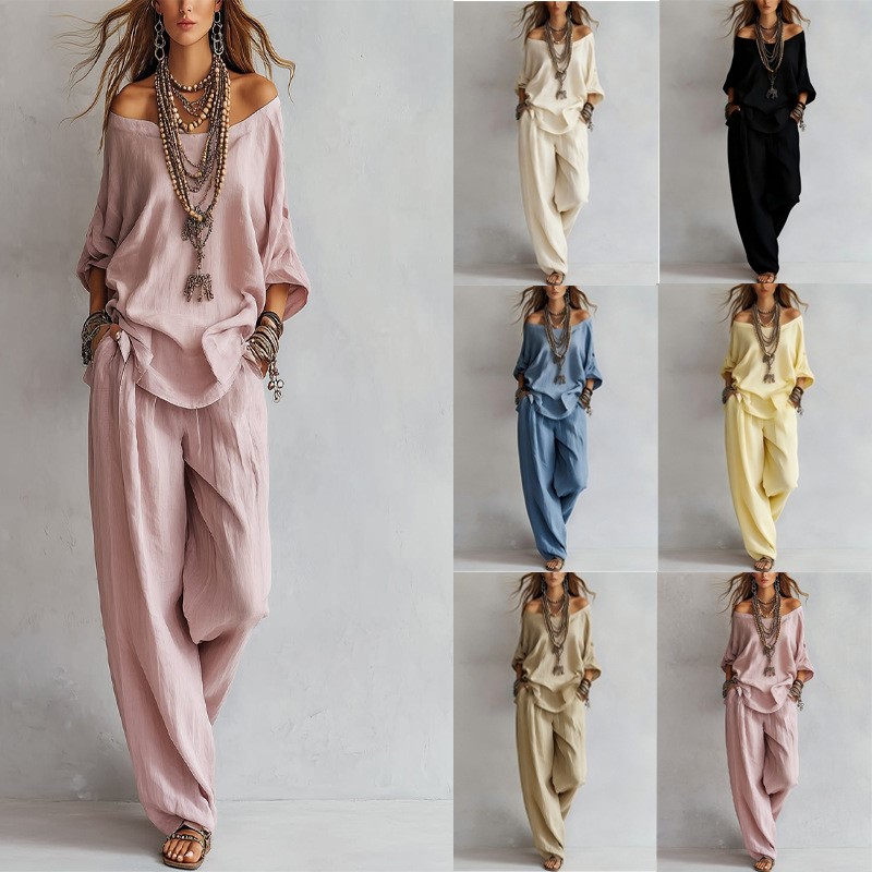 Summer Linen Clothing For Women - Setelan Wanita Dua Potong Atasan Lengan