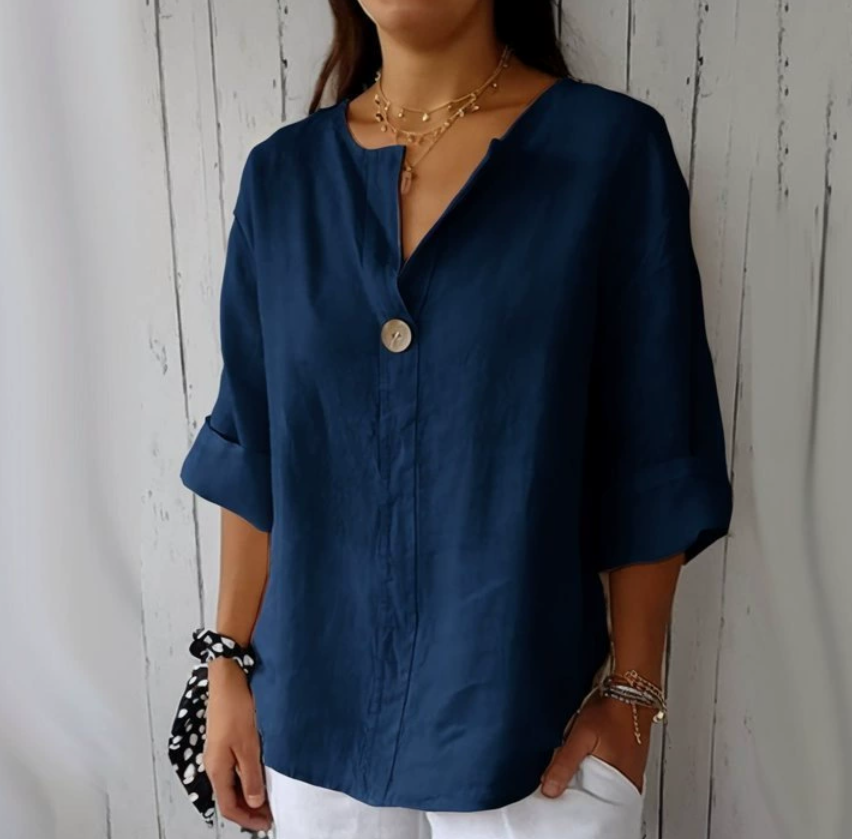 Summer Linen Clothing For Women - Kemeja Wanita Ukuran Besar V-Neck Katun