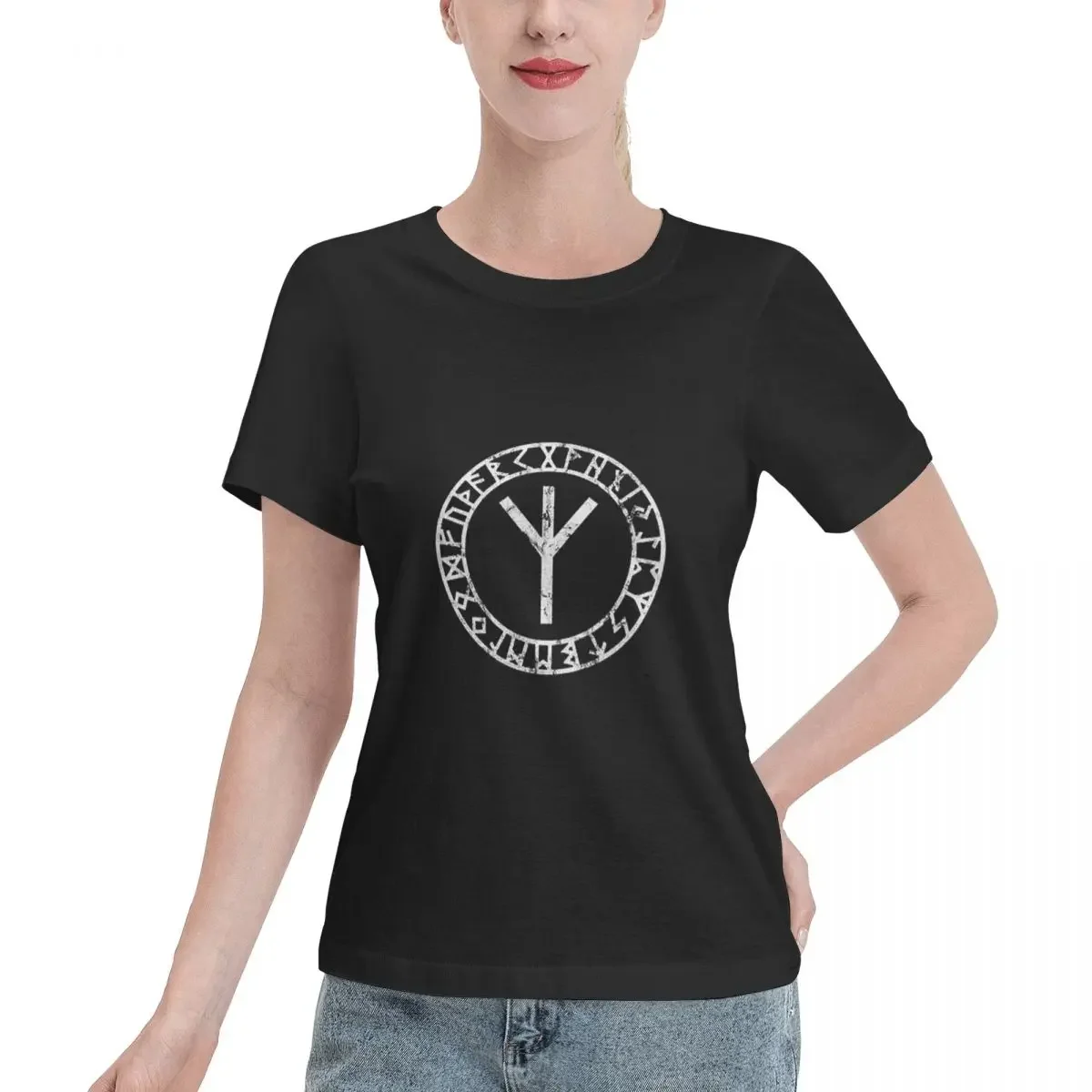 Summer Viking Clothing - Kaos Wanita Algiz Runes Amulet Norse