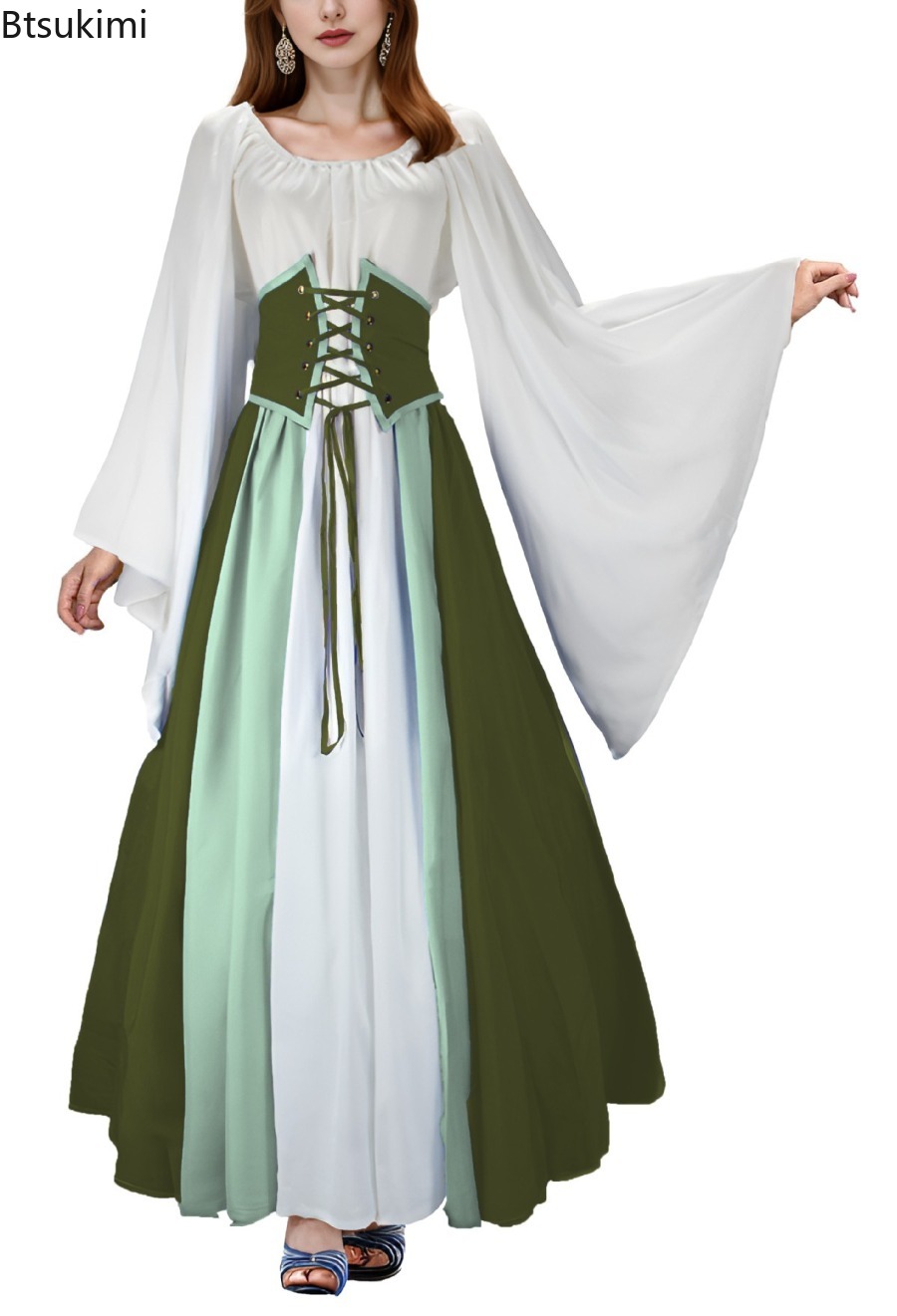 Summer Renaissance Clothing - Gaun Maxi Gothic Vintage Renaisans Wanita