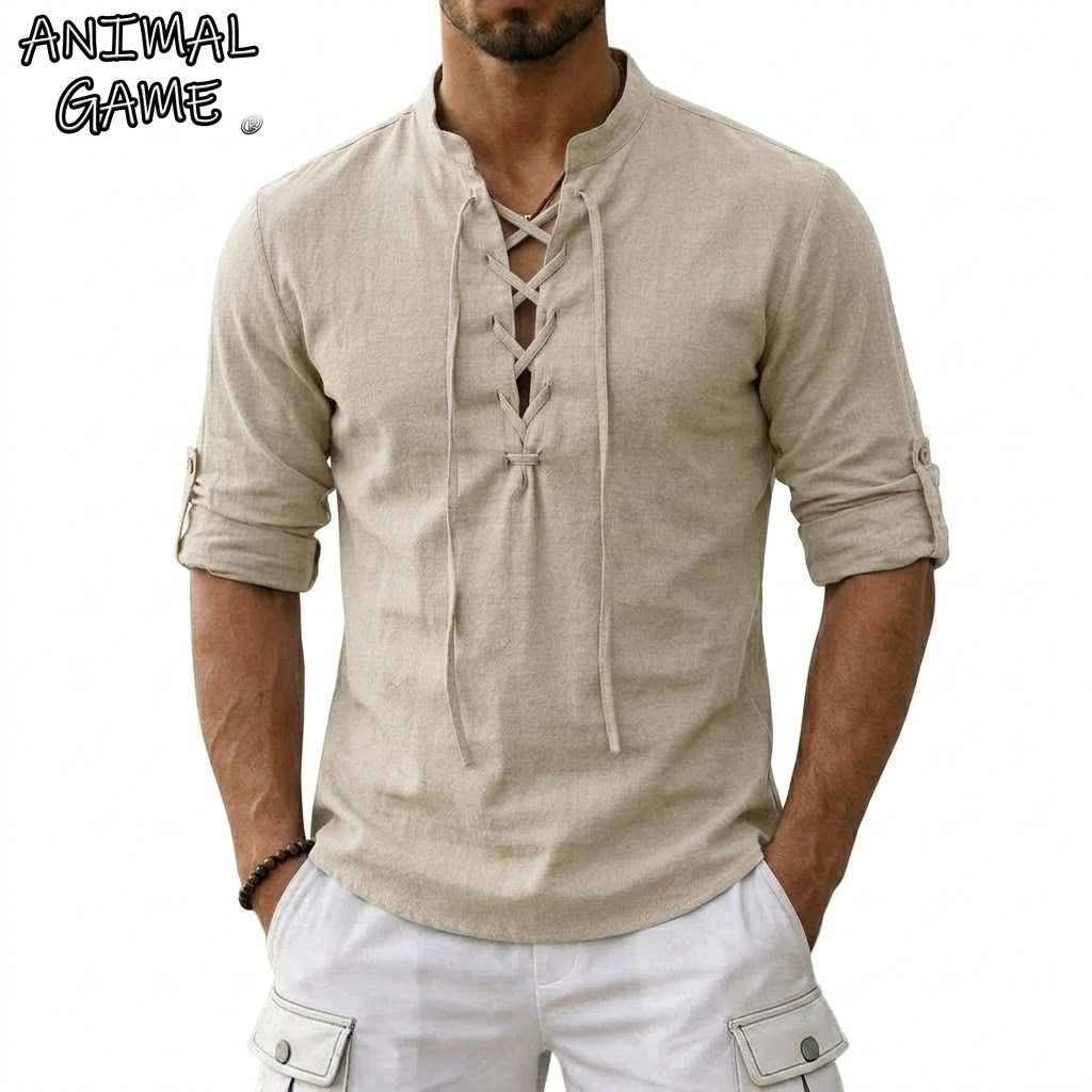 Summer Viking Clothing - Kaus Linen Lengan Panjang Pria Kaus