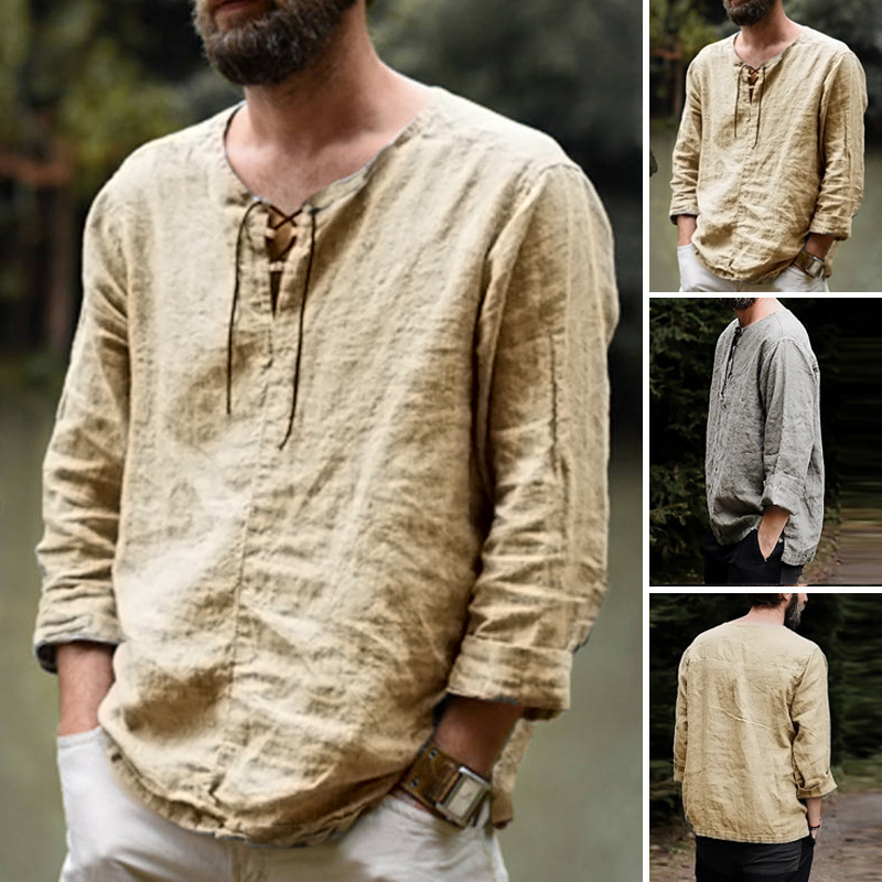 Summer Renaissance Clothing - Kemeja Tali Dada Renaisans Pria Baru