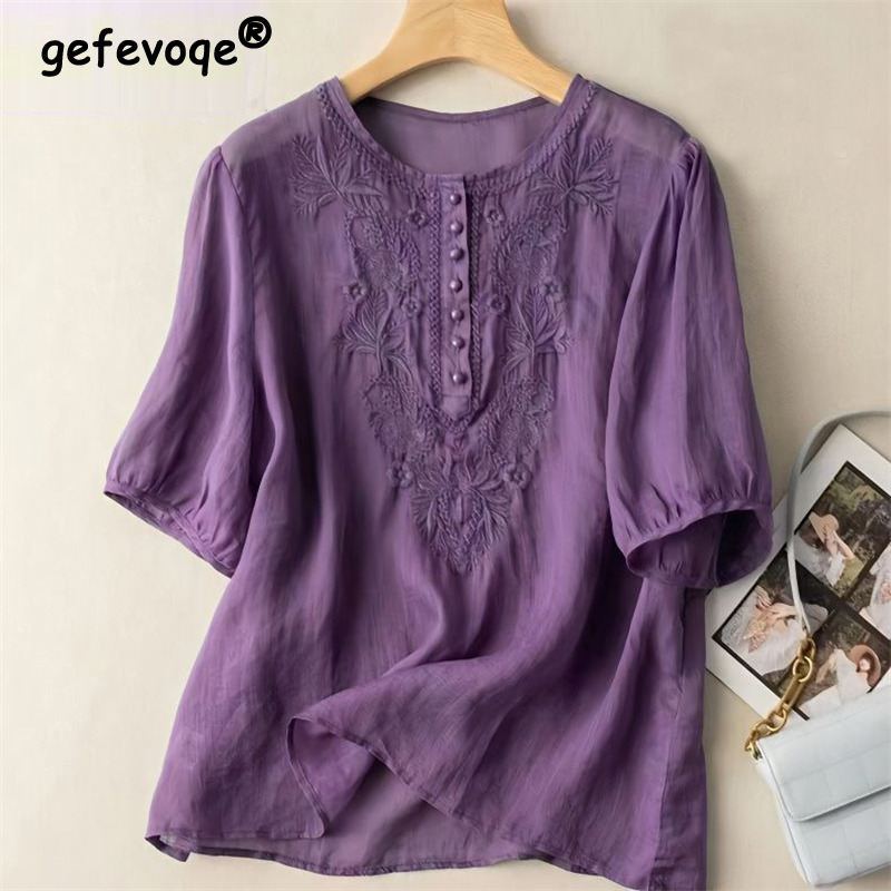Summer Linen Clothing For Women - Pakaian wanita 2024 atasan longgar lengan