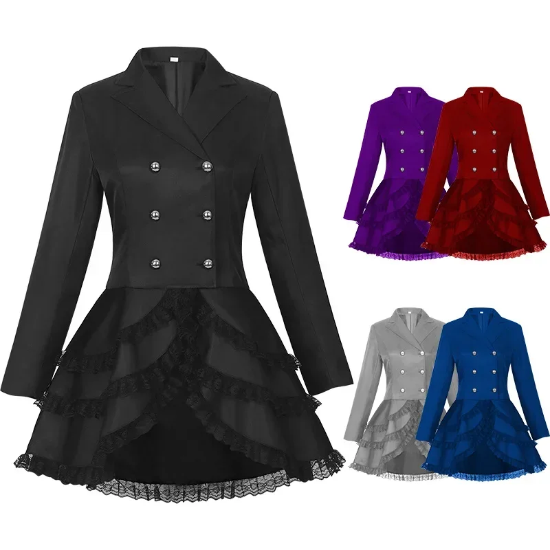 Summer Renaissance Clothing - Gaun Gotik wanita kostum pertunjukan renda