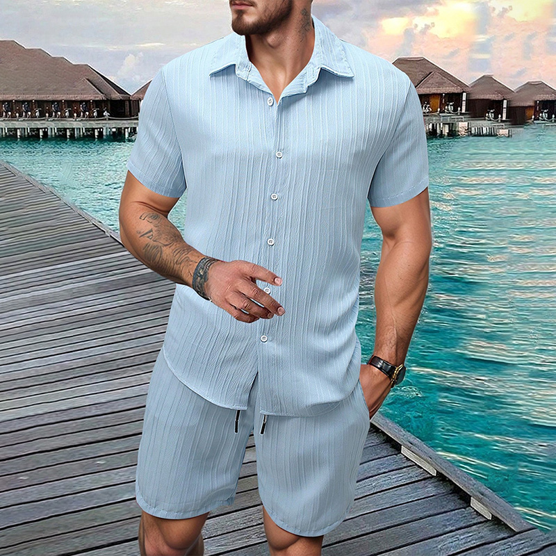Summer Clothing Sets - Setelan Kemeja Lengan Pendek Kerah Lipat