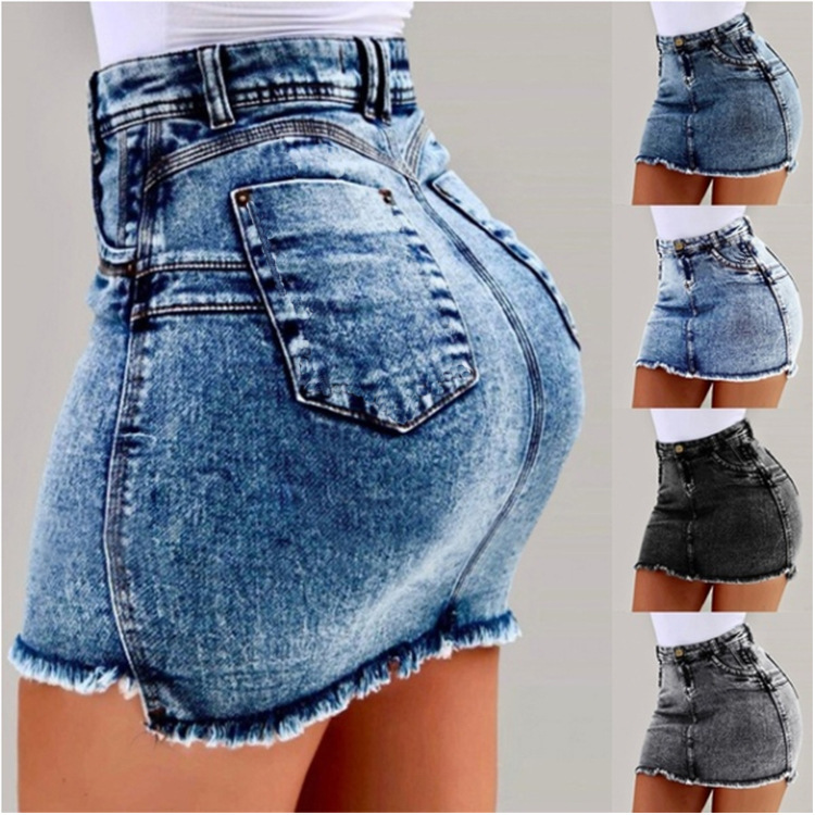 Summer Clothing Options - Rok Pendek Denim Terbungkus Pinggul Bertepi