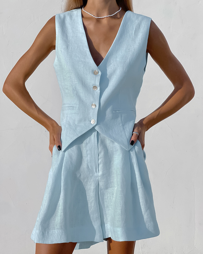 Setelan Rompi + Celana Pendek  - Summer Linen Clothing For Women ulasan dan harga