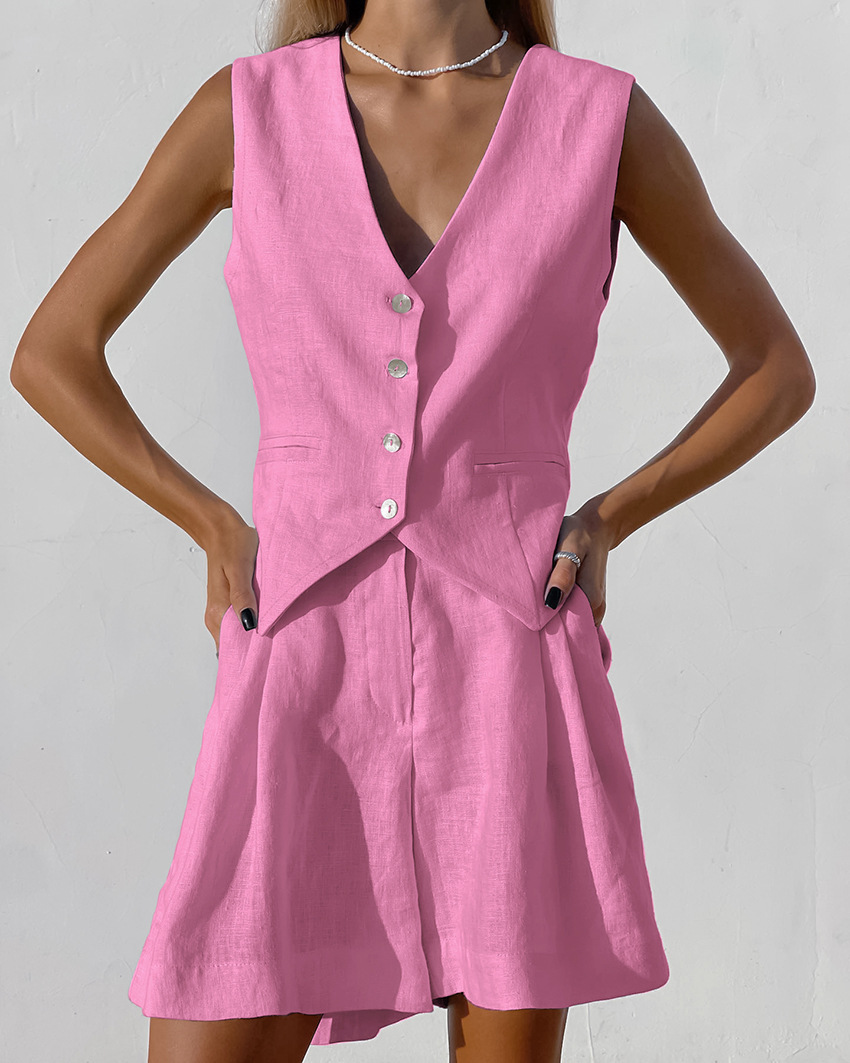 Setelan Rompi + Celana Pendek  - Summer Linen Clothing For Women ulasan dan harga
