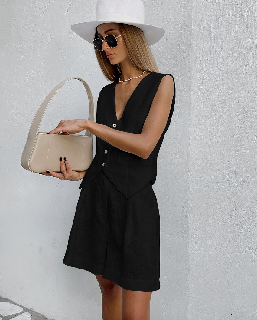 Setelan Rompi + Celana Pendek  - Summer Linen Clothing For Women ulasan dan harga