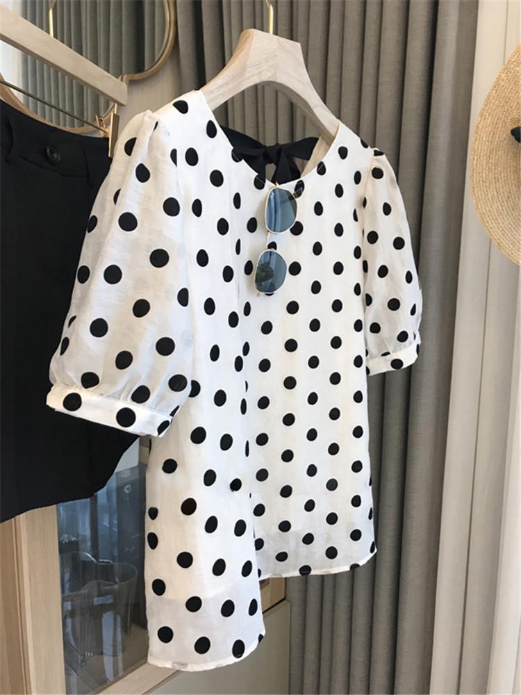 Blus Polka Dot wanita elegan m - Summer Linen Clothing For Women ulasan dan harga