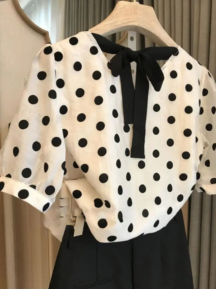 Blus Polka Dot wanita elegan m - Summer Linen Clothing For Women ulasan dan harga