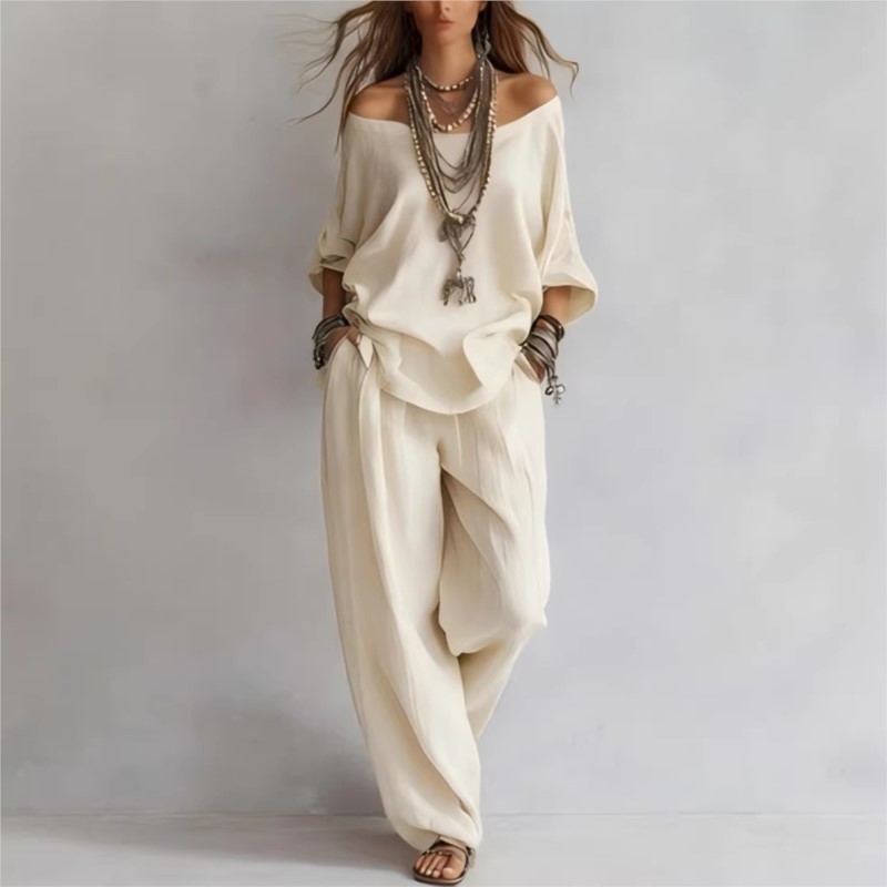 Setelan Dua Potong Linen Kasua - Summer Linen Clothing For Women ulasan dan harga