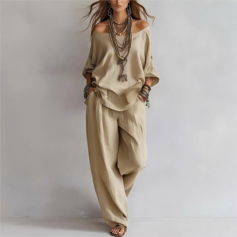 Setelan Dua Potong Linen Kasua - Summer Linen Clothing For Women ulasan dan harga