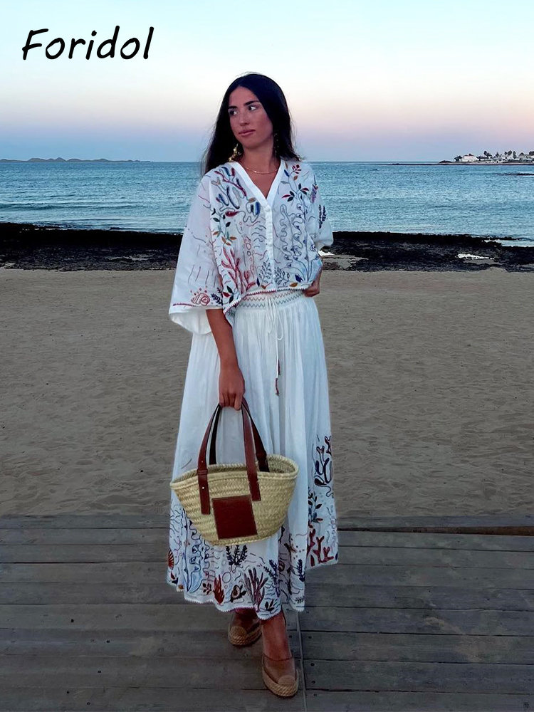 Foridol gaun rumbai putih katu - Summer Linen Clothing For Women ulasan dan harga