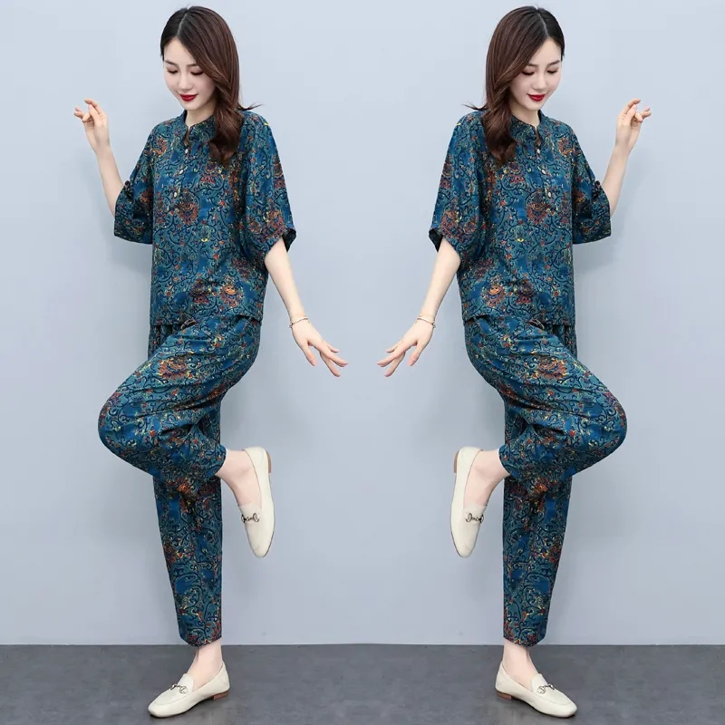 Setelan Musim Panas Ibu Paruh  - Summer Linen Clothing For Women ulasan dan harga