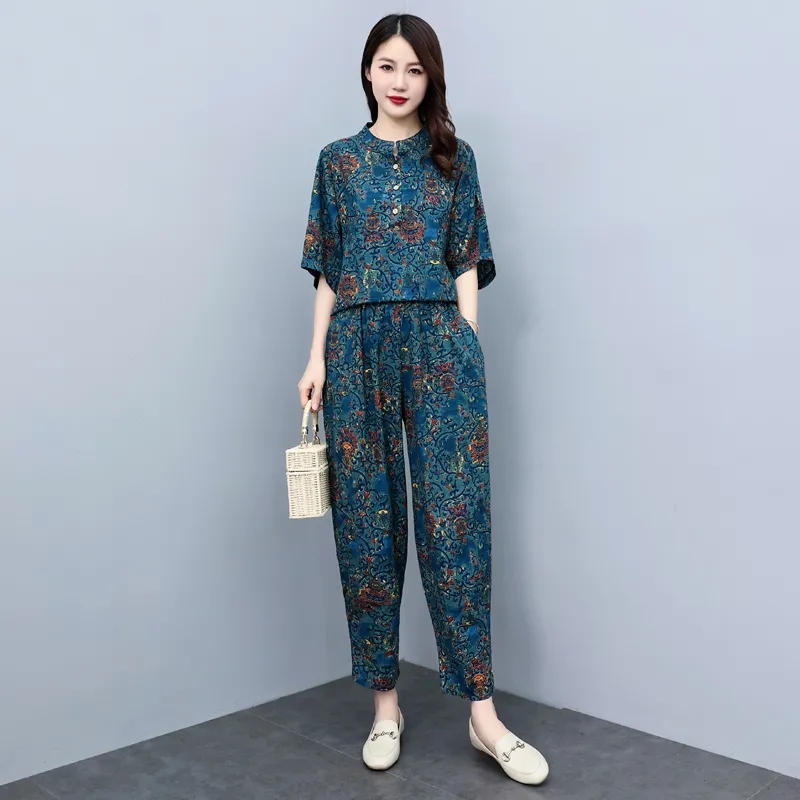 Setelan Musim Panas Ibu Paruh  - Summer Linen Clothing For Women ulasan dan harga