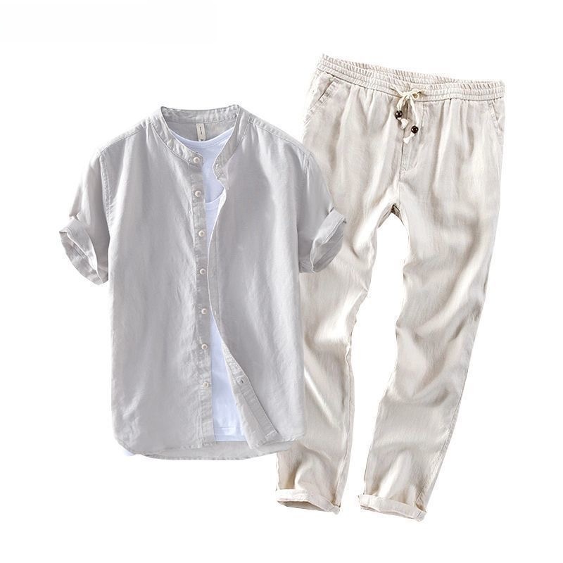 Set Kemeja dan Kaos Linen Leng - Summer Clothing Sets ulasan dan harga
