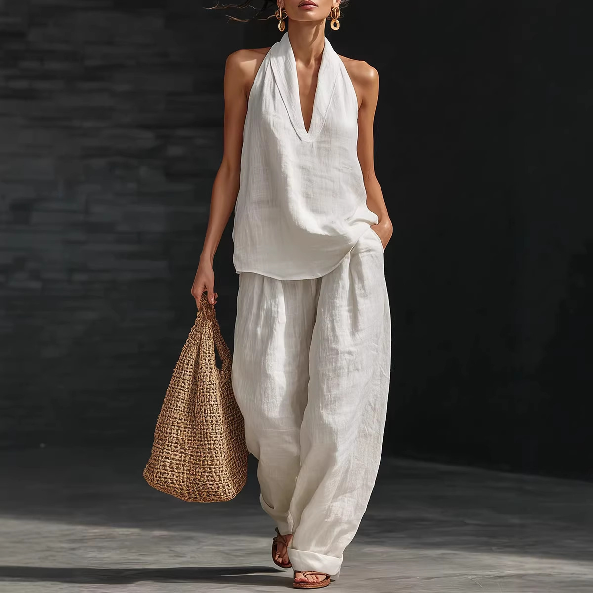 Set Linen Katun Solid Retro Mu - Summer Linen Clothing For Women ulasan dan harga