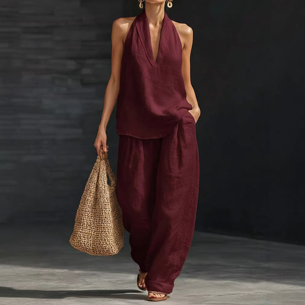 Set Linen Katun Solid Retro Mu - Summer Linen Clothing For Women ulasan dan harga