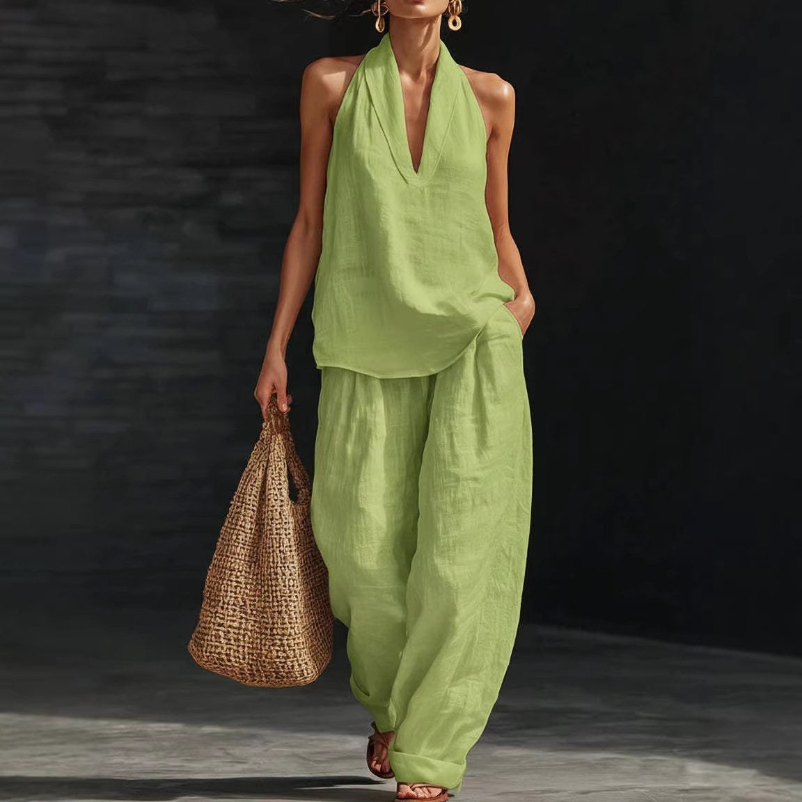 Set Linen Katun Solid Retro Mu - Summer Linen Clothing For Women ulasan dan harga