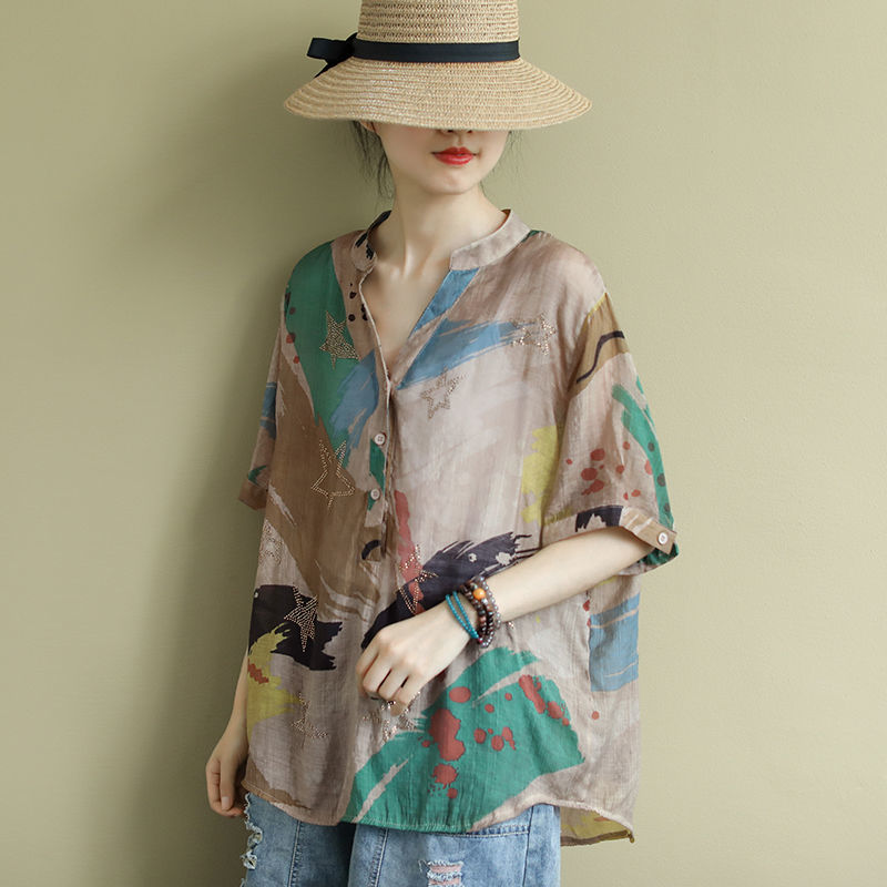 Blus wanita gaya Vintage China - Summer Linen Clothing For Women ulasan dan harga