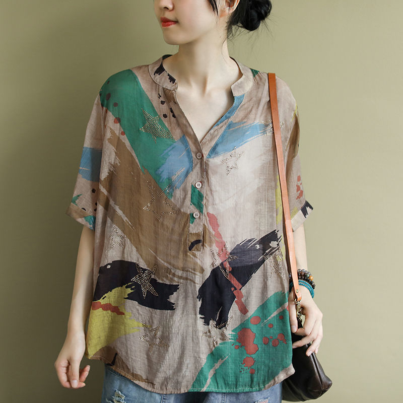 Blus wanita gaya Vintage China - Summer Linen Clothing For Women ulasan dan harga