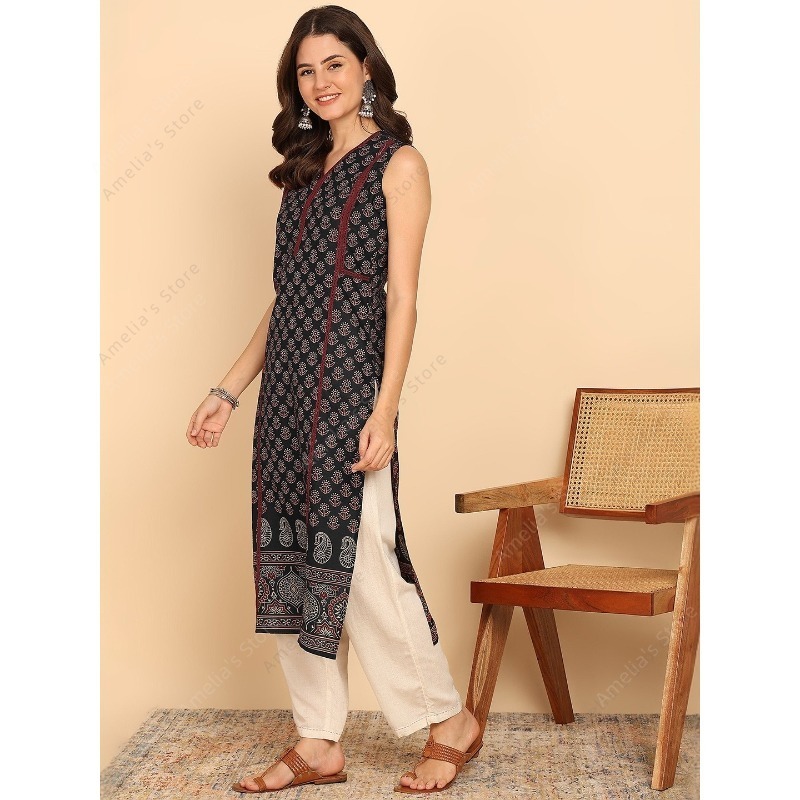 Atasan tunik kurta katun hitam - Summer Green Clothing ulasan dan harga