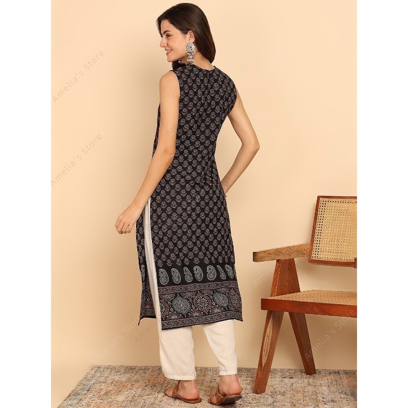 Atasan tunik kurta katun hitam - Summer Green Clothing ulasan dan harga