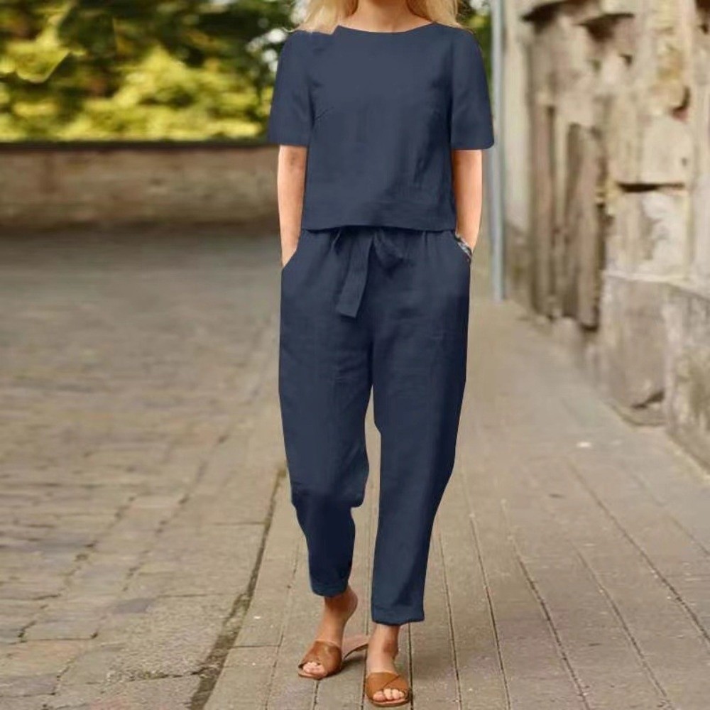Setelan Wanita Lengan Pendek K - Summer Linen Clothing For Women ulasan dan harga